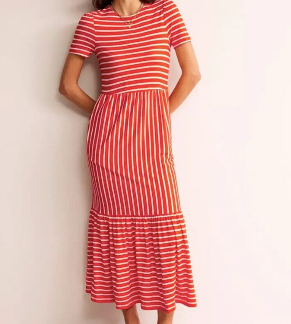 NWT Boden Orange Striped Emma Tiered Midi Dress (10 R)